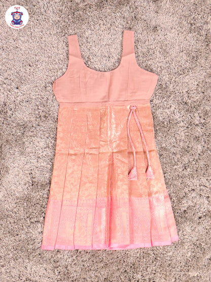 Pink & Copper - Girls Readymade Pavadai Sattai With Half Saree