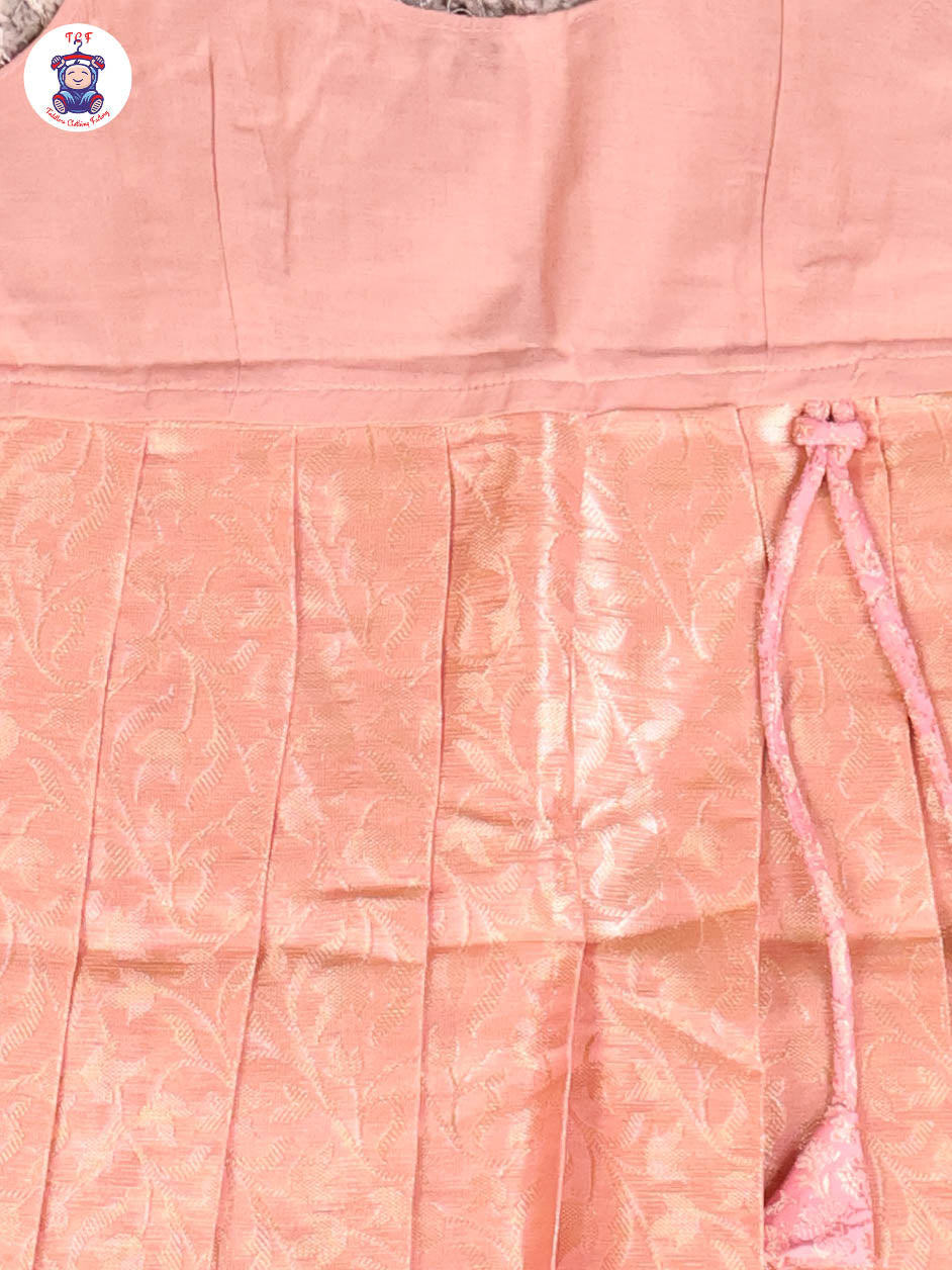 Pink & Copper - Girls Readymade Pavadai Sattai With Half Saree