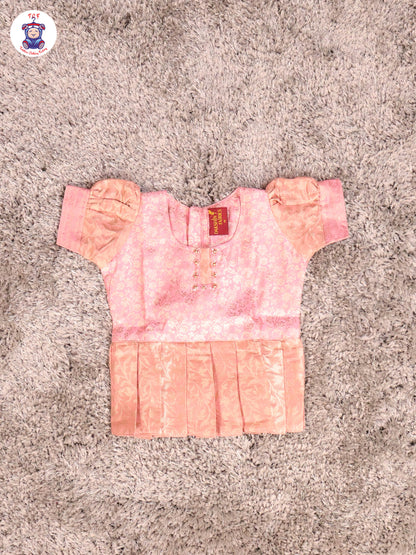 Pink & Copper - Girls Readymade Pavadai Sattai With Half Saree