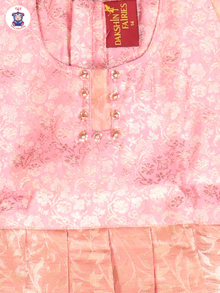 Pink & Copper - Girls Readymade Pavadai Sattai With Half Saree