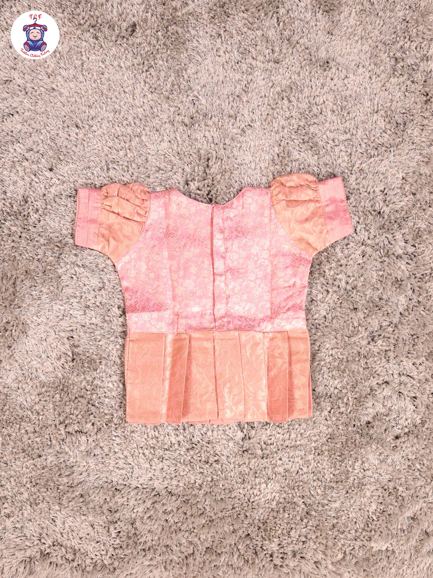 Pink & Copper - Girls Readymade Pavadai Sattai With Half Saree