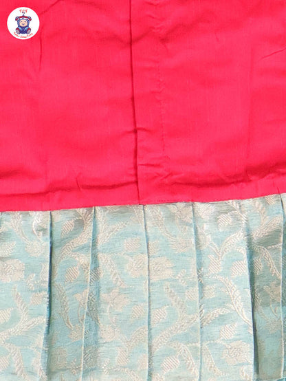 Pink & Sky Blue - Girls Readymade Pavadai Sattai With Half Saree
