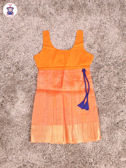 Dark Blue & Orange - Girls Readymade Pavadai Sattai With Half Saree