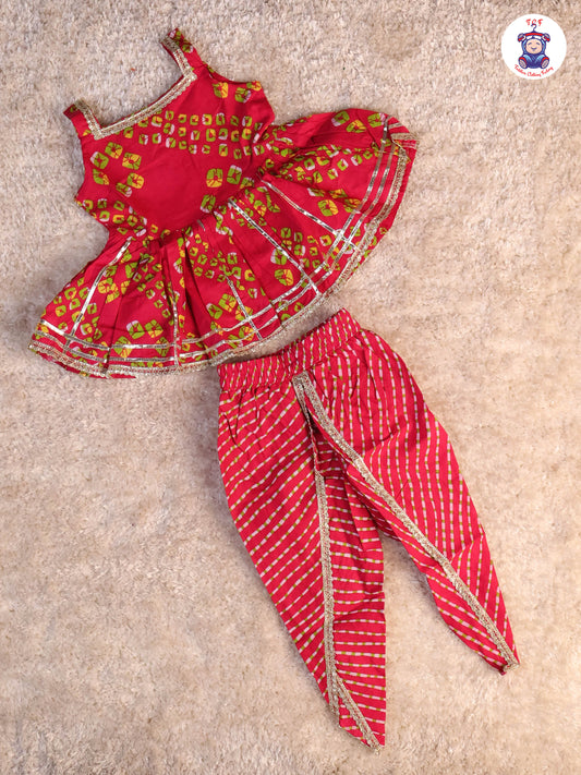 Pink - Printed Kurti Dhoti Set