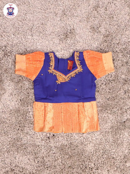 Dark Blue & Orange - Girls Readymade Pavadai Sattai With Half Saree
