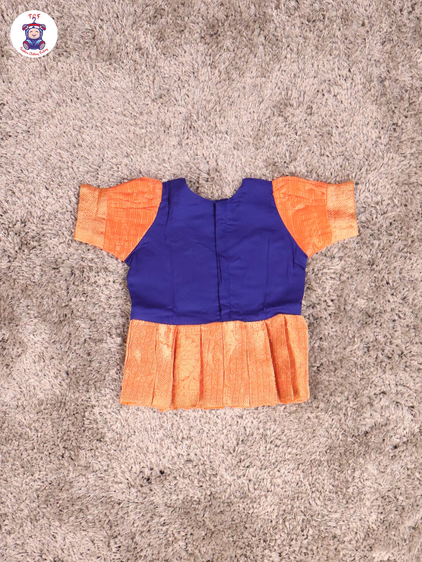 Dark Blue & Orange - Girls Readymade Pavadai Sattai With Half Saree