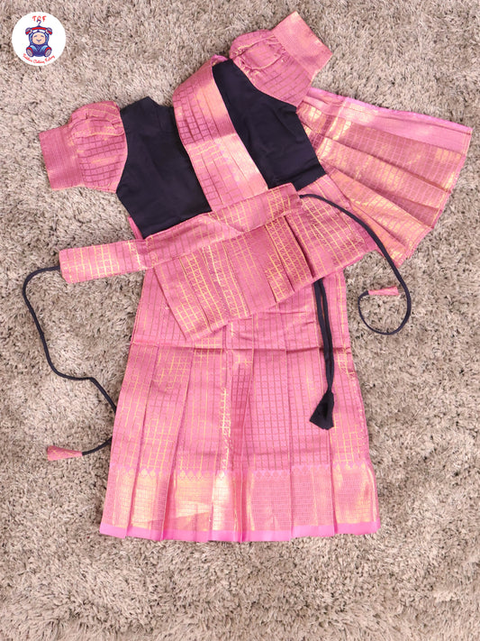 Navy Blue & Lavender - Girls Readymade Pavadai Sattai With Half Saree