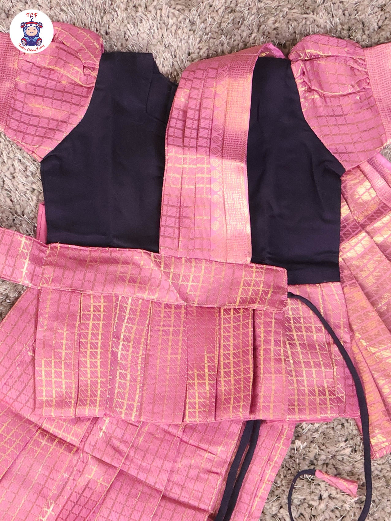 Navy Blue & Lavender - Girls Readymade Pavadai Sattai With Half Saree