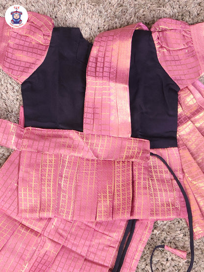 Navy Blue & Lavender - Girls Readymade Pavadai Sattai With Half Saree