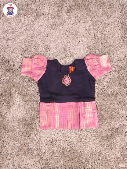 Navy Blue & Lavender - Girls Readymade Pavadai Sattai With Half Saree