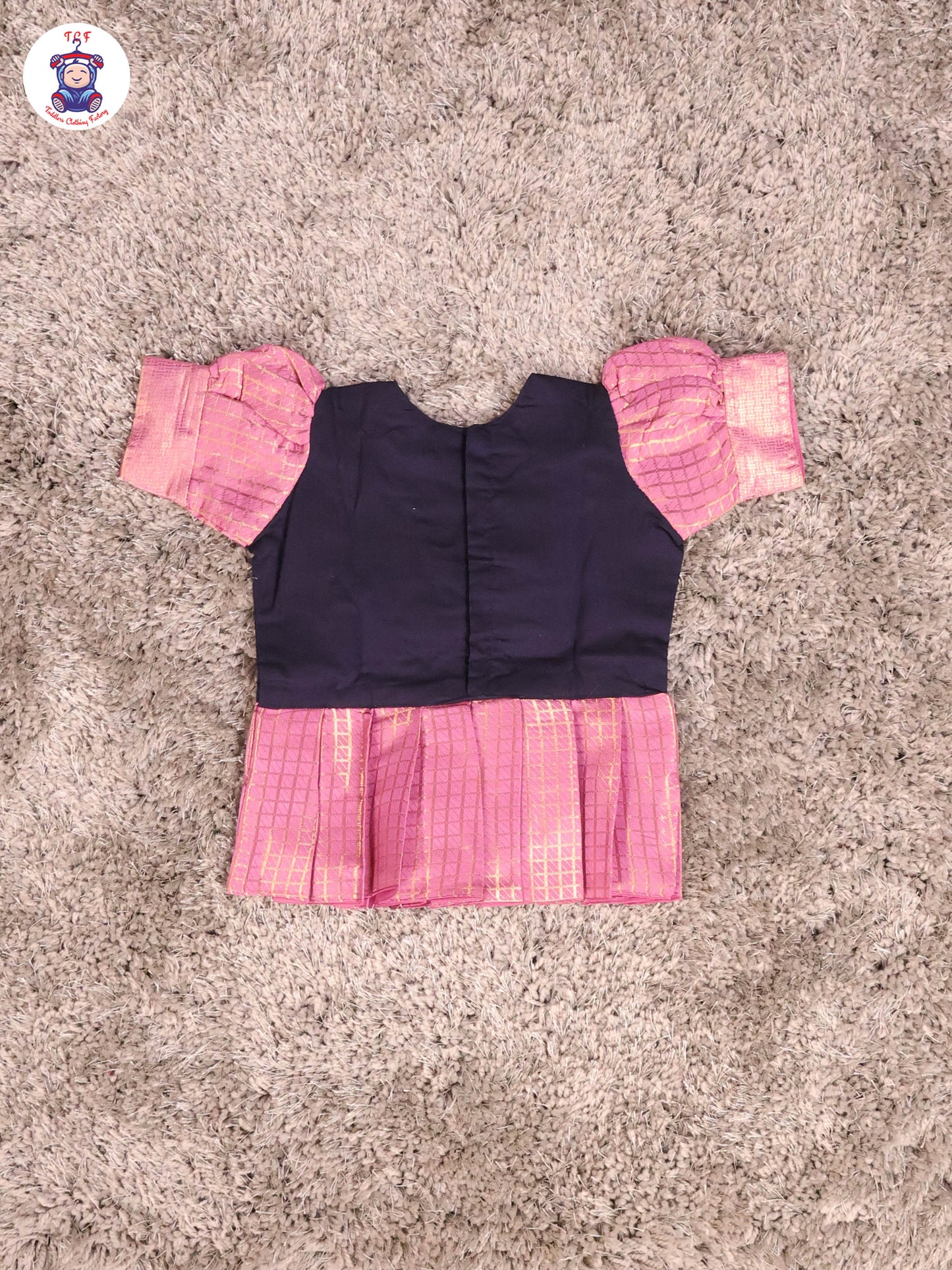 Navy Blue & Lavender - Girls Readymade Pavadai Sattai With Half Saree