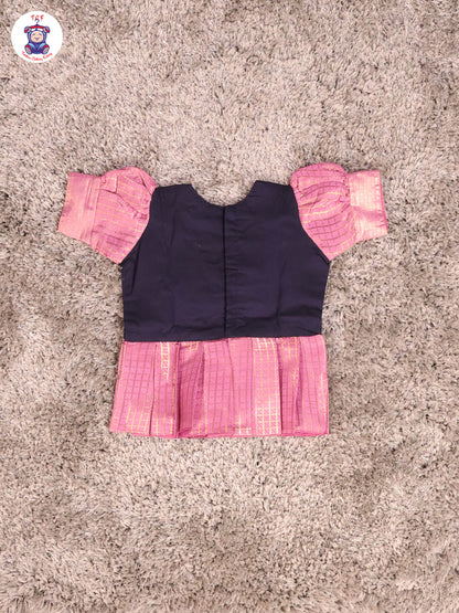 Navy Blue & Lavender - Girls Readymade Pavadai Sattai With Half Saree