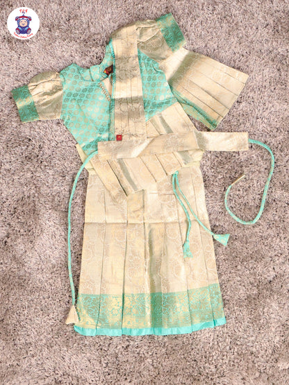 Lite Green & Gold - Girls Readymade Pavadai Sattai With Half Saree