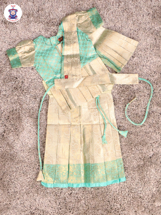 Lite Green & Gold - Girls Readymade Pavadai Sattai With Half Saree