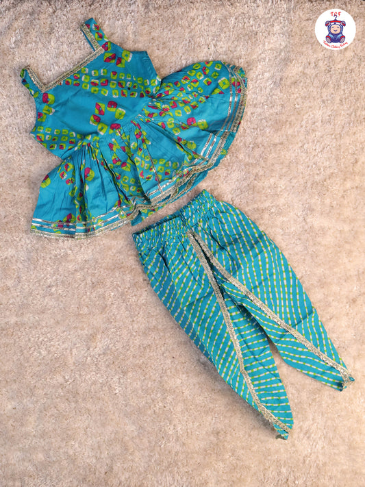 Blue - Printed Kurti Dhoti Set