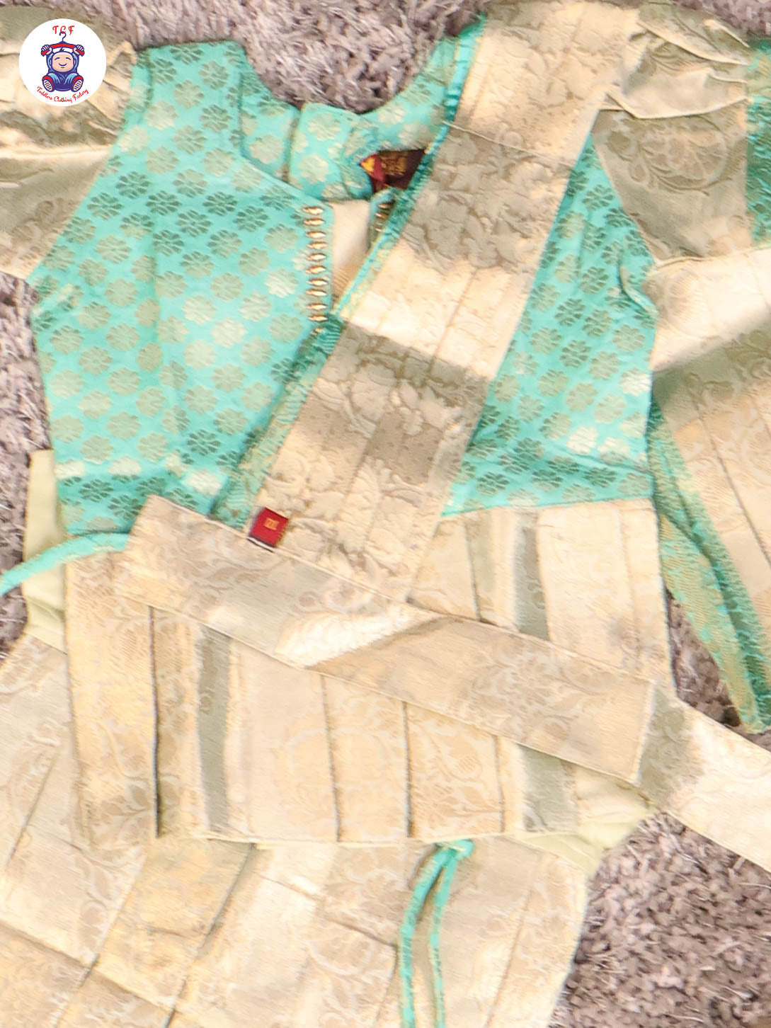 Lite Green & Gold - Girls Readymade Pavadai Sattai With Half Saree