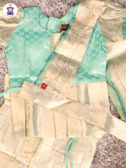 Lite Green & Gold - Girls Readymade Pavadai Sattai With Half Saree