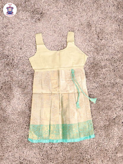 Lite Green & Gold - Girls Readymade Pavadai Sattai With Half Saree