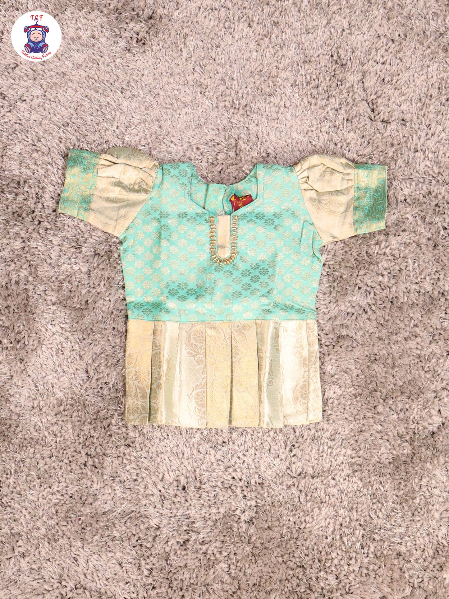 Lite Green & Gold - Girls Readymade Pavadai Sattai With Half Saree