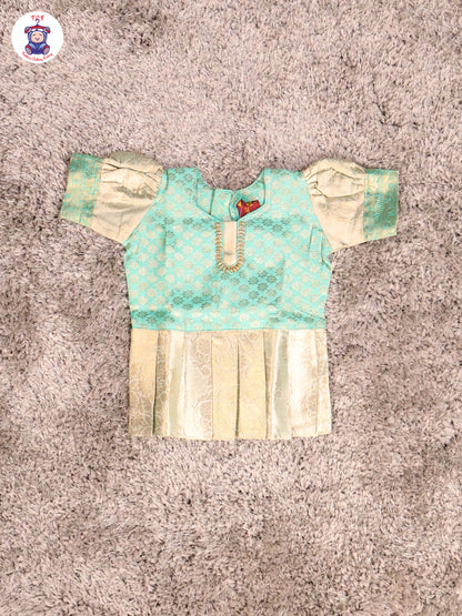 Lite Green & Gold - Girls Readymade Pavadai Sattai With Half Saree