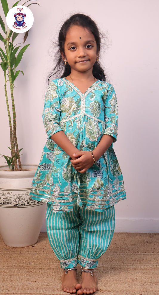 Green - Aliya Cut Kurti Top & Bottom Set