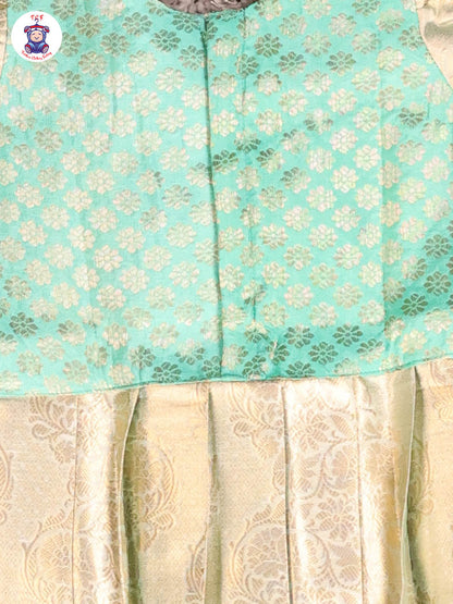 Lite Green & Gold - Girls Readymade Pavadai Sattai With Half Saree