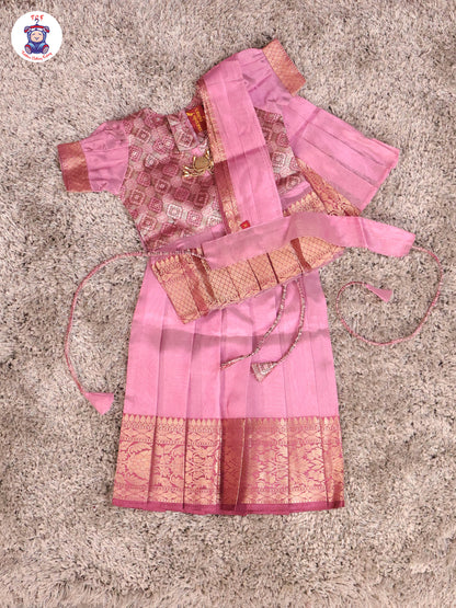 Lavender & Brown Copper - Girls Readymade Pavadai Sattai With Half Saree