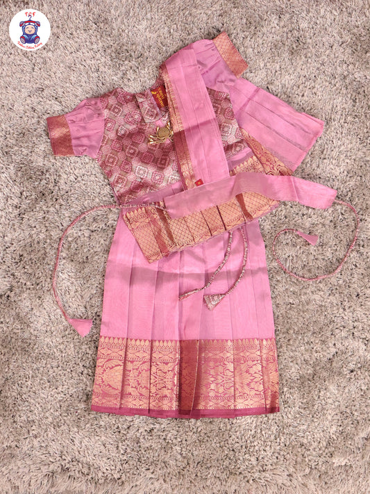 Lavender & Brown Copper - Girls Readymade Pavadai Sattai With Half Saree