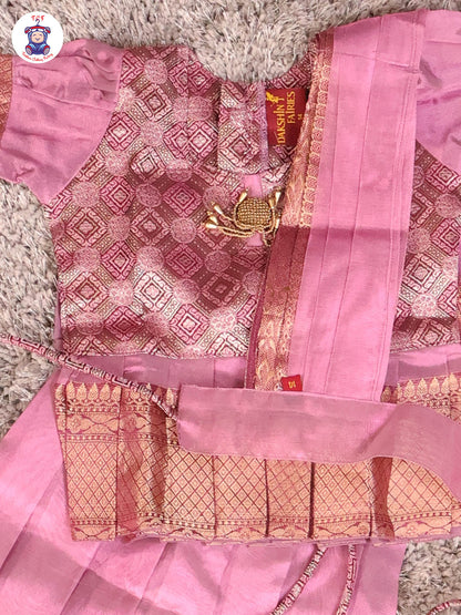 Lavender & Brown Copper - Girls Readymade Pavadai Sattai With Half Saree