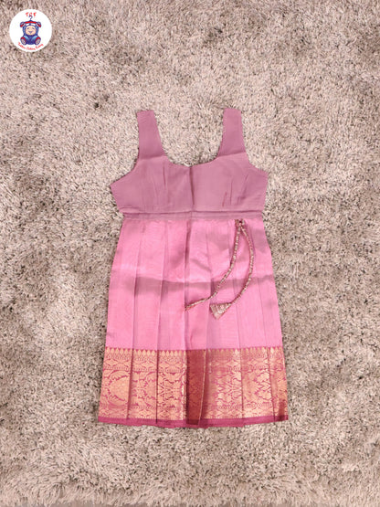 Lavender & Brown Copper - Girls Readymade Pavadai Sattai With Half Saree