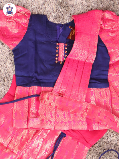 Royal Blue & Rani Pink - Girls Readymade Pavadai Sattai With Half Saree