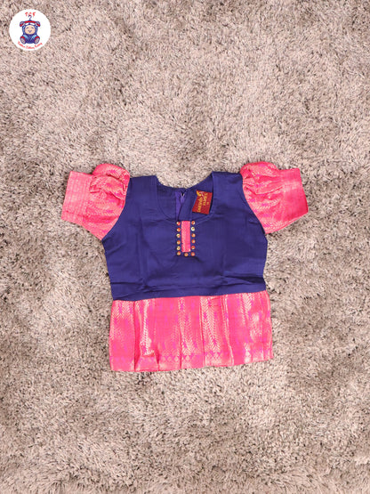 Royal Blue & Rani Pink - Girls Readymade Pavadai Sattai With Half Saree