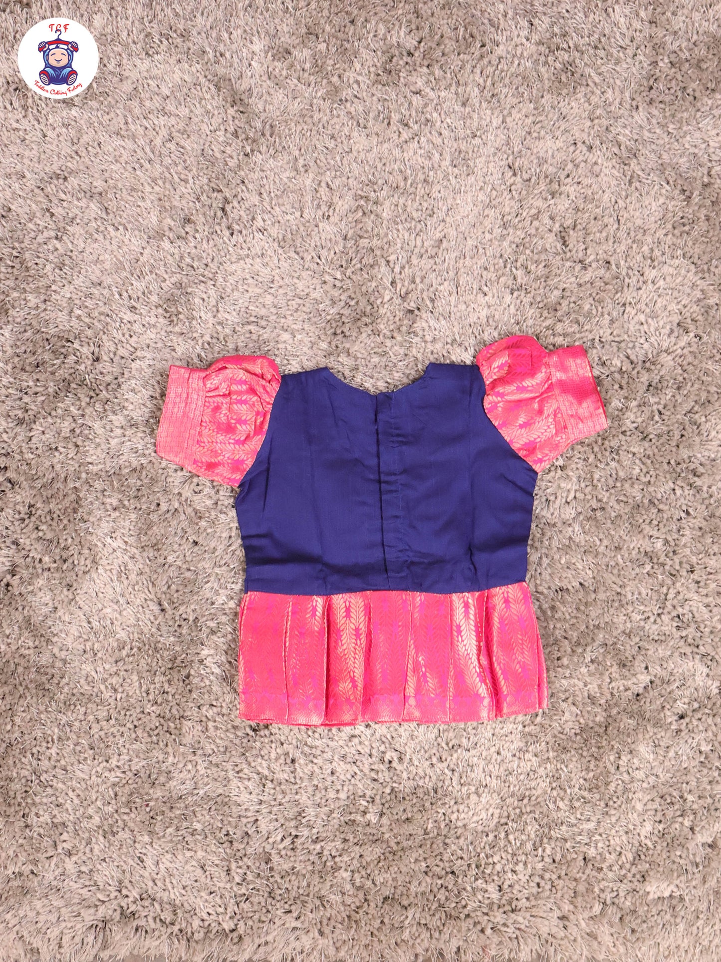 Royal Blue & Rani Pink - Girls Readymade Pavadai Sattai With Half Saree