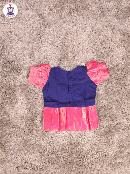 Royal Blue & Rani Pink - Girls Readymade Pavadai Sattai With Half Saree