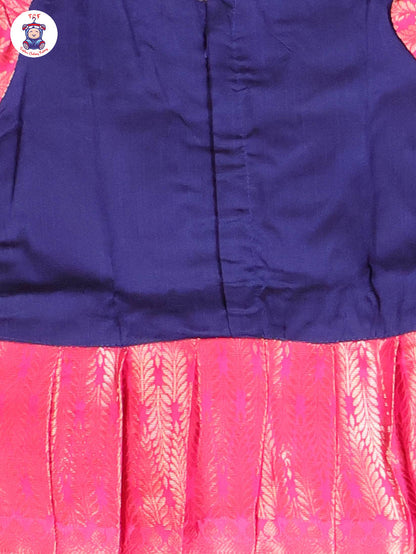 Royal Blue & Rani Pink - Girls Readymade Pavadai Sattai With Half Saree