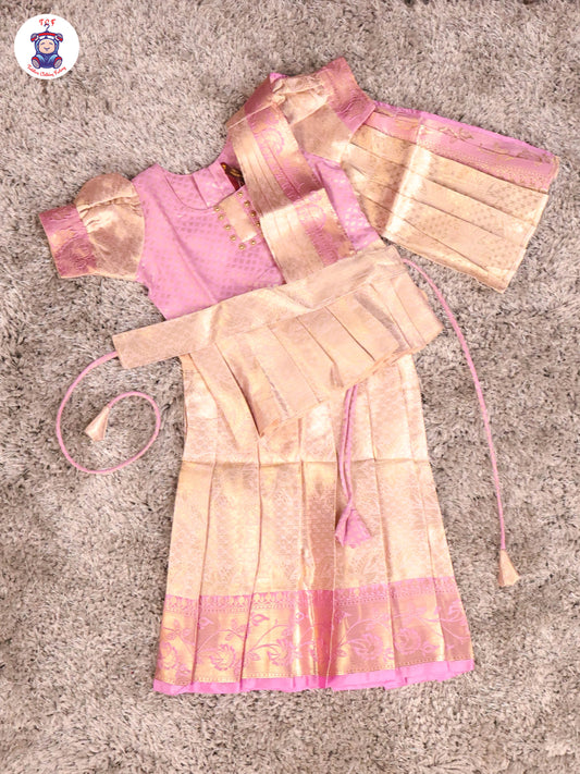 Lavender & Gold - Girls Readymade Pavadai Sattai With Half Saree