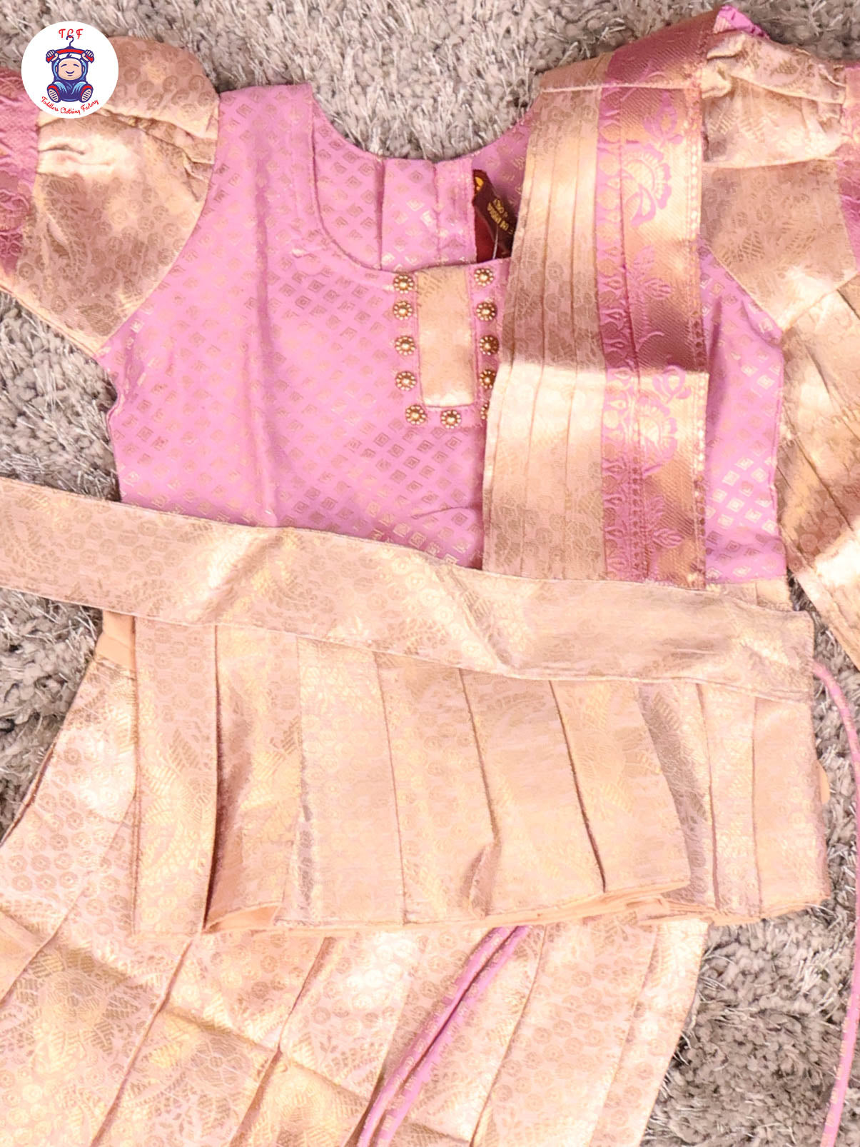 Lavender & Gold - Girls Readymade Pavadai Sattai With Half Saree