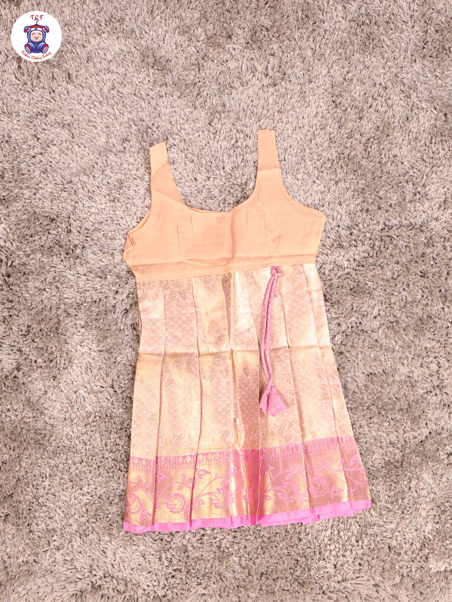 Lavender & Gold - Girls Readymade Pavadai Sattai With Half Saree