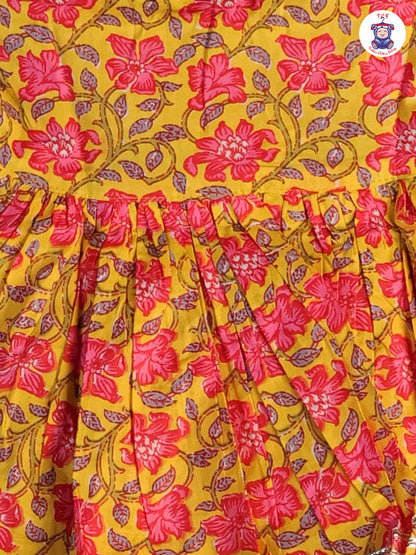 Yellow & Pink - Floral Printed Anarkali Kurti With Sharara