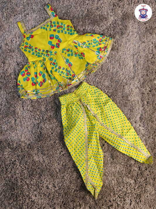 Yellow -  Printed Kurti Dhoti Set
