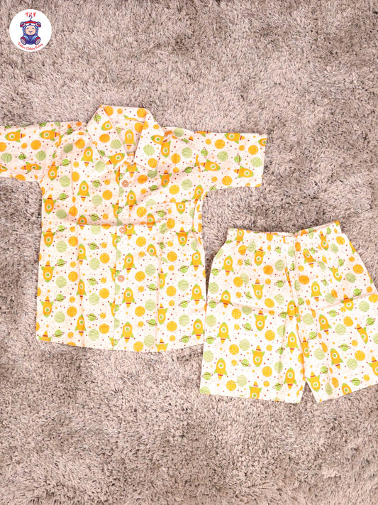 Haft White & Yellow - Rocket Boys Readymade Cotton Shirts & Shorts