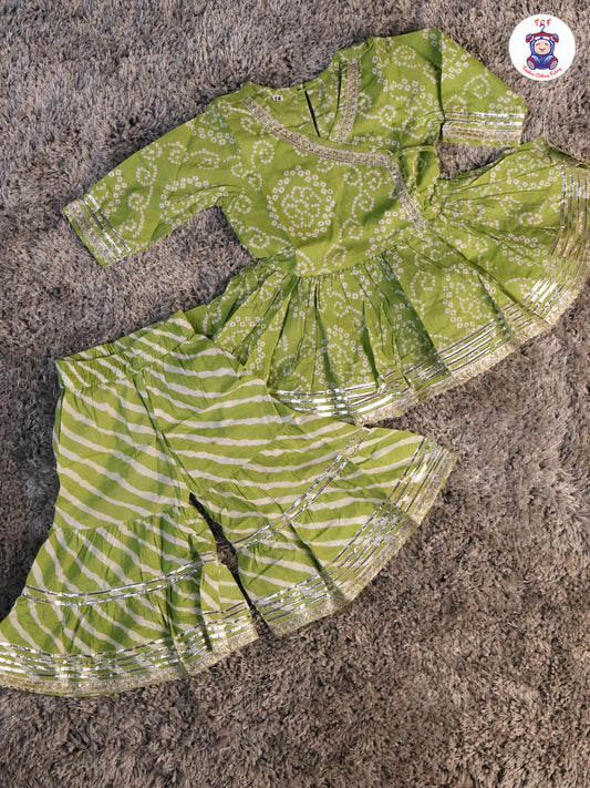 Lite Green - Printed Girls Angrakha Kurti
