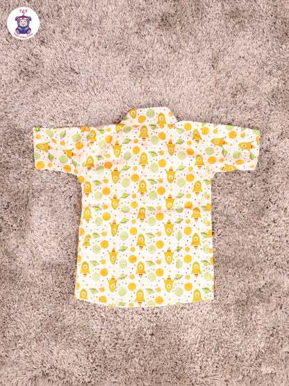 Haft White & Yellow - Rocket Boys Readymade Cotton Shirts & Shorts