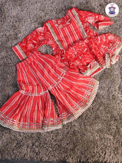 Red - Anarkali Kurti With Sharara