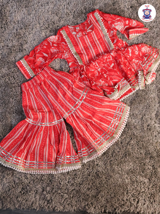 Red - Anarkali Kurti With Sharara