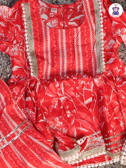 Red - Anarkali Kurti With Sharara