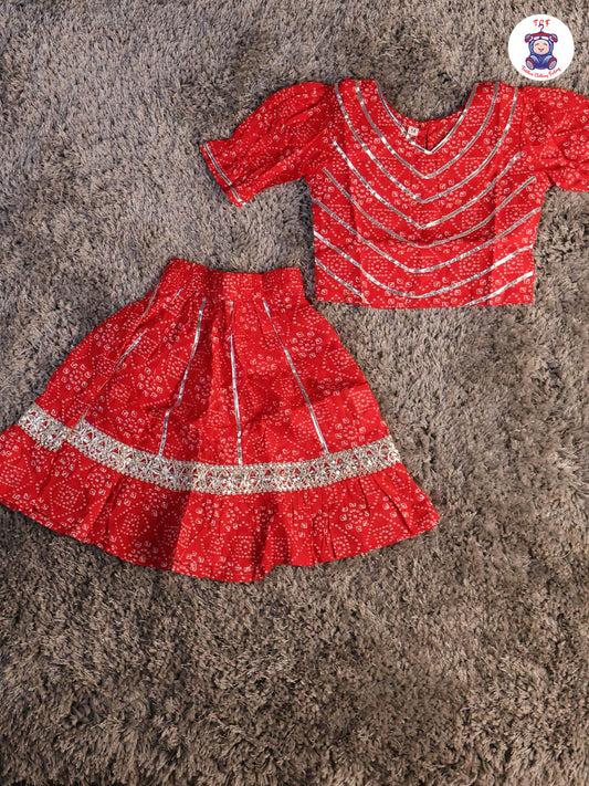 Red - Bandhini Printed Girls Lehenga Choli