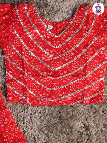 Red - Bandhini Printed Girls Lehenga Choli