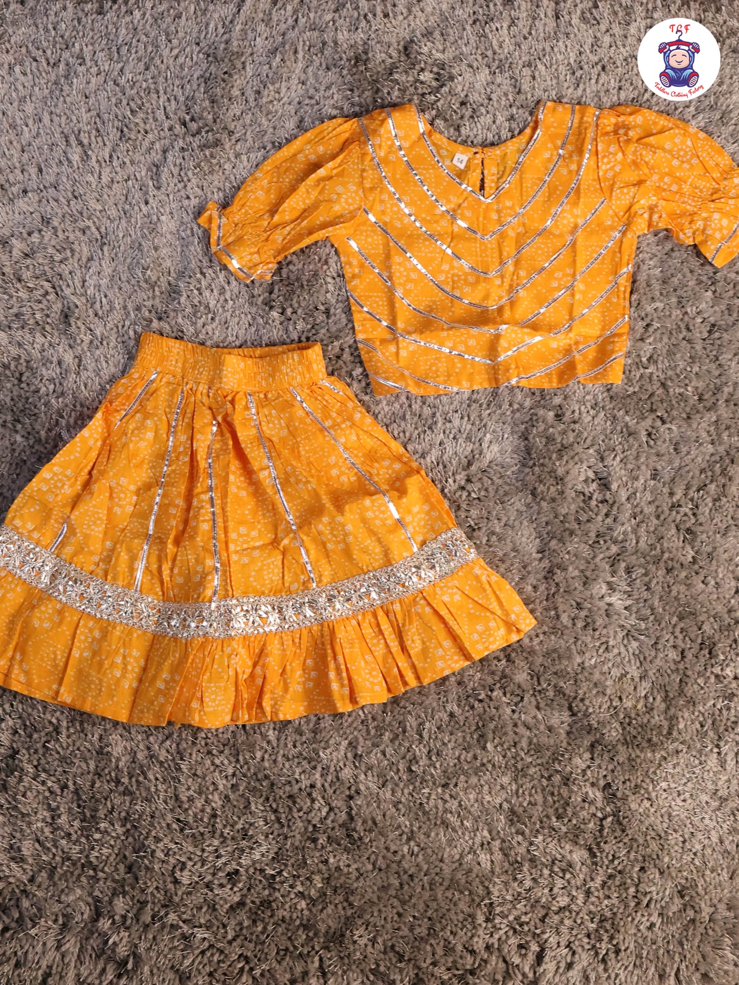 Dark Yellow - Printed Girls Lehenga Choli