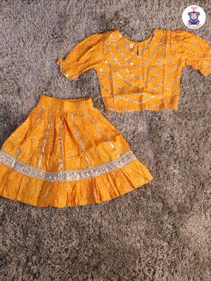 Dark Yellow - Printed Girls Lehenga Choli